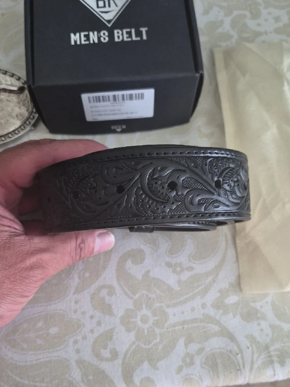 Belt Road Black Leather Belt with Silver Longhorn Buckle